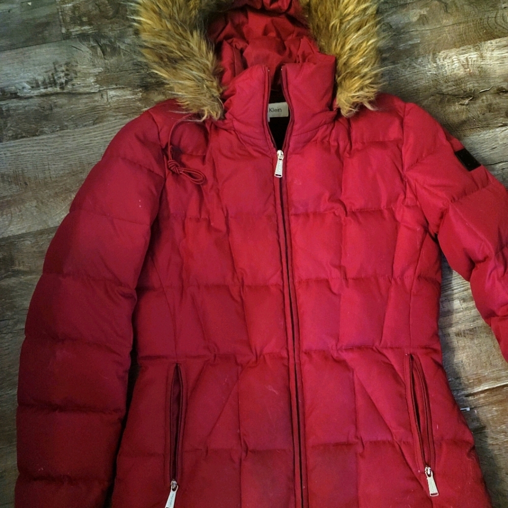 Red Calvin Klein puffer jacket